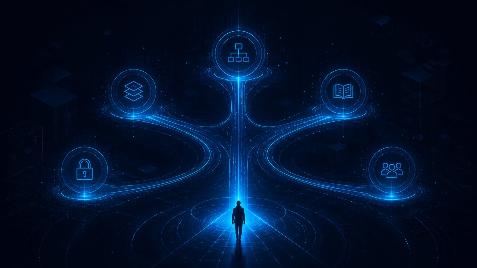 One member, five unlocking paths — protected models, layered methods, growing library, Knowledge Webs, and community